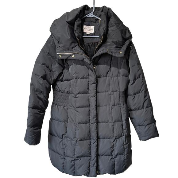Cole Haan Taffeta Down Coat with Bib Front and Dramatic Hood Women’s Size Large - Picture 1 of 15